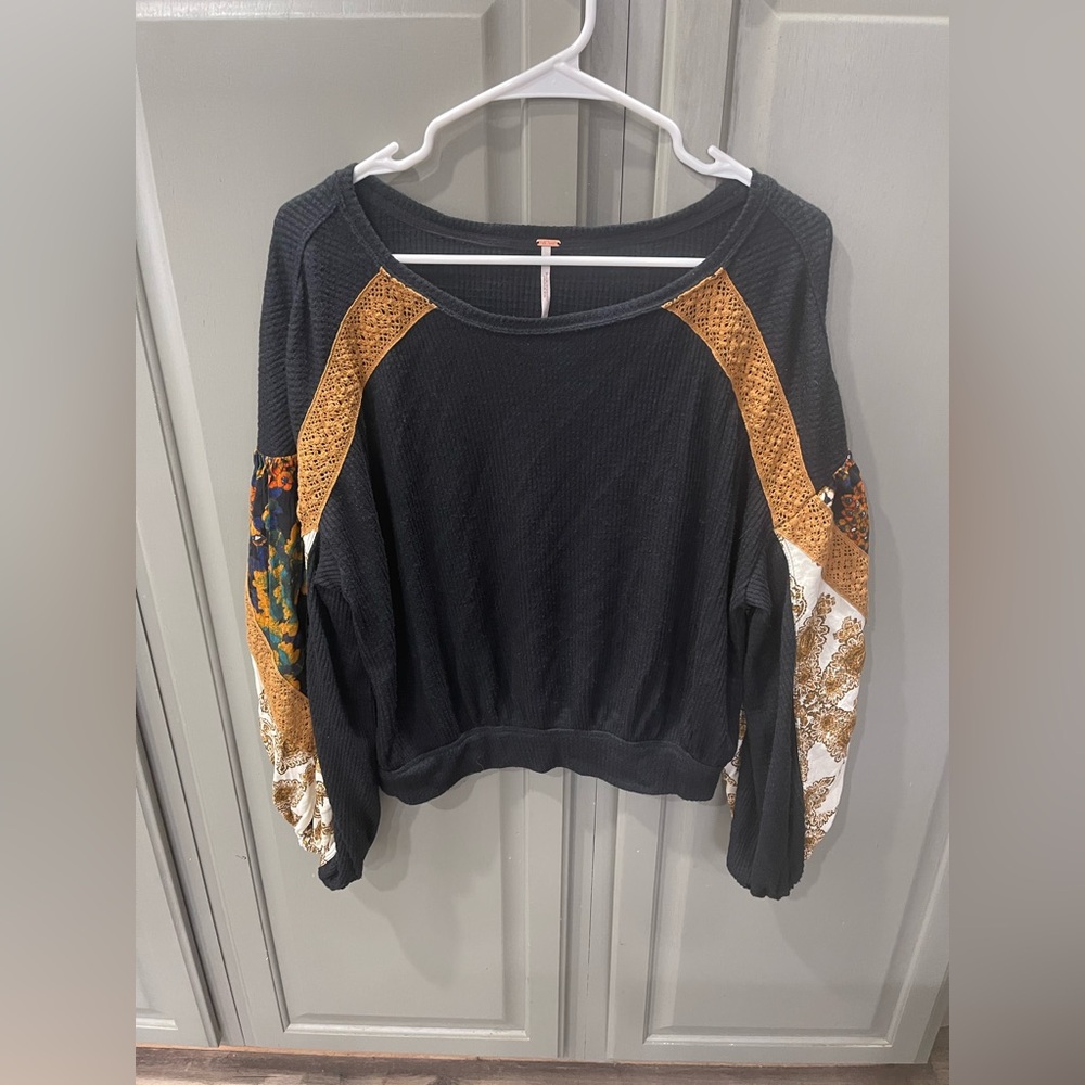 Free People 3/4 Patch Sleeve Waffle Sweater